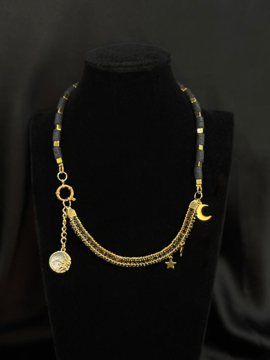 Collier Twist lava stone